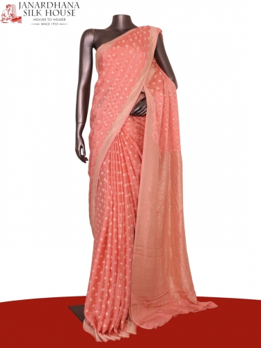 Pure Handloom Zari Butta Banarasi Crepe Silk Saree